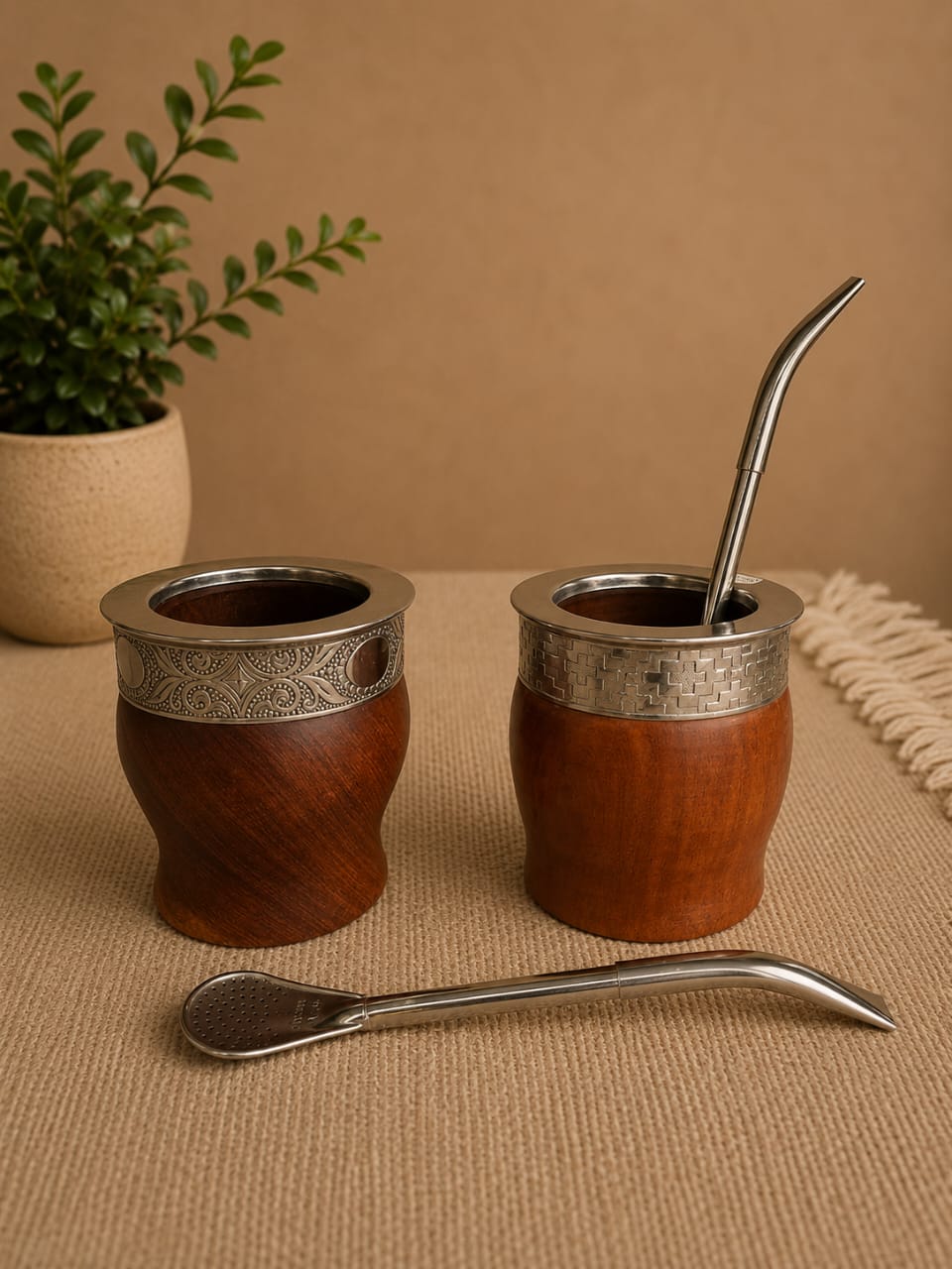 Mate imperial de algarrobo con alpaca y virola de acero inoxidable. bombilla de acero inoxidablex